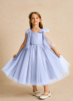 Azazie Dori Robe Demoiselle D'honneur Fillette Robe Trapèze en Tulle Rayé Eis image6