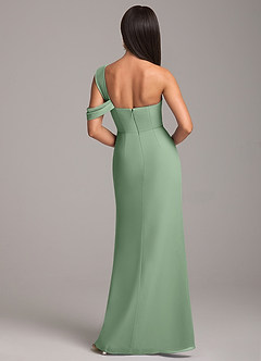 Azazie Wynter Bridesmaid Dresses Matcha Sheath Off the Shoulder Chiffon Dress image6