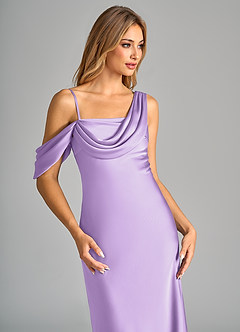 Azazie Celina Bridesmaid Dresses Lilac Sheath Off the Shoulder Stretch Satin Dress image7