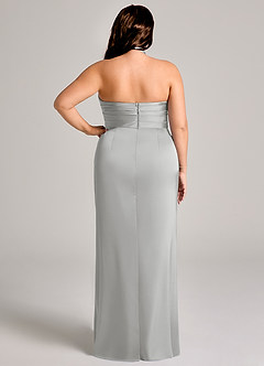 Azazie Jemma Bridesmaid Dresses Silver Sheath Pleated Stretch Satin Dress image12
