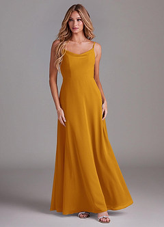 Azazie Daenerys Bridesmaid Dresses Butterscotch A-Line Cowl Chiffon Dress image3