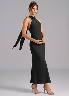 Azazie Velli 신부 들러리 드레스 인어 하이넥 쉬폰 발목 길이 드레스 image3