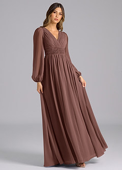 Azazie Palerma Suknie dla druhen Linia A Długi rękaw Szyfon Do ziemi Sukienka image4