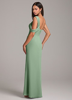 Azazie Wynter Bridesmaid Dresses Matcha Sheath Off the Shoulder Chiffon Dress image5