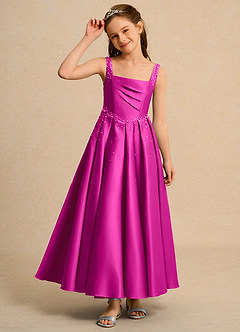 Azazie Mochi Girl Flower Girl Dresses Fuchsia Ball-Gown Pleated Matte Satin Dress image6