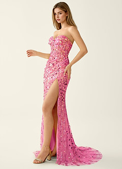 Elowomgen Rosa Rosa Vestido de fiesta de malla con bordado de lentejuelas y cuentas image3