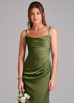 Azazie Lucille Bridesmaid Dresses Olive Mermaid Strapless Stretch Satin Convertible Dress image6