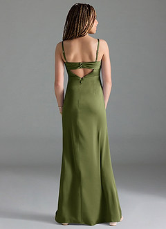 Azazie Leonis Junior Olive A-Line Pleated Stretch Satin Dress image2