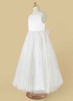 Azazie Muni Flower Girl Dresses White A-Line Bow Tulle Dress image5