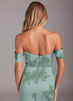 Azazie Saige Robes de demoiselle d'honneur Robe Fourreau en Satin extensible Épaule décolletée Fleurs De Sauge Poussiéreuse image9