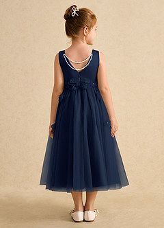 Azazie Lux Flower Girl Dresses Dark Navy A-Line Beaded Tulle Dress image2