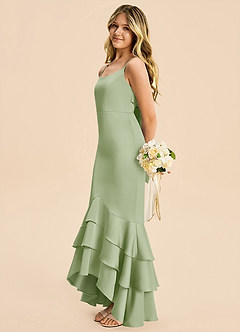 Azazie Fay Junior Abito Sirena in Raso Elasticizzato Drappeggiato Verde Salvia image1