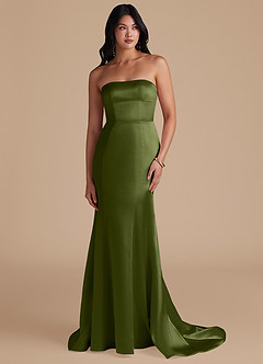 Azazie Aura Brautjungfernkleider Wandelbar Meerjungfrau-Linie Convertible Metallischer Satin Kleid Olivgrün image1