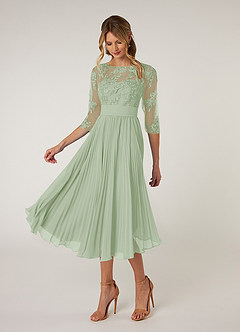 Azazie Tutu Mother of the Bride Dresses Dusty Sage A-Line Boatneck Lace Chiffon Dress image3
