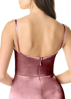 Azazie Liv Bridesmaid Dresses Vintage Mauve Sheath Off the Shoulder Metallic Satin Convertible Dress image9