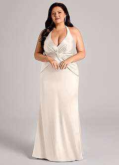 Azazie Valerie Bridesmaid Dresses White Alabaster Mermaid Pleated Stretch Satin Dress image9