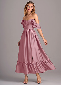 Azazie Anaya Vestidos de damas de honor Vestido de Malva Vintage de Satén Elástico de Corte en A Convertible con Escote de Corazón image3