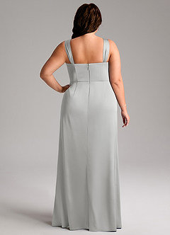 Azazie Denice Vestidos de damas de honor Vestido de Plata de Satén Elástico de Corte Recto con Plisado image11