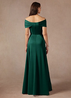 Azazie Amelia Mother of the Bride Dresses Emerald A-Line Off the Shoulder Stretch Satin Dress image6