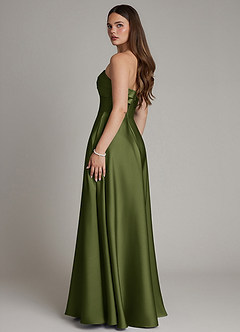 Azazie Meleena Bridesmaid Dresses Olive A-Line Strapless Stretch Satin Dress image3