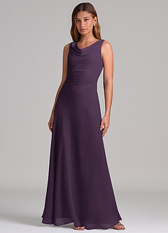 Azazie Nerine Brudtärnklänningar Klä av A-Linje i Chiffong Plisserad Plommon image3