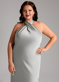 Azazie Lorena Bridesmaid Dresses Silver Mermaid Pleated Stretch Satin Dress image12