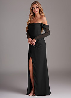 Azazie Hallie Abiti da Damigella Abito Sirena in Chiffon Manica Lunga Nero image3