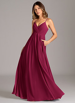Azazie Amani Bridesmaid Dresses Burgundy A-Line Pleated Chiffon Dress image1
