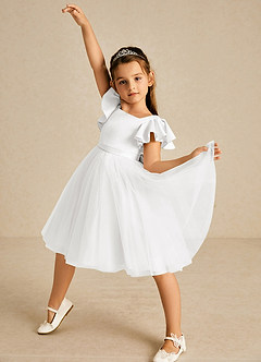Azazie Kaeya Flower Girl Klänningar Klä A-Linje i Tyll Rosett image2