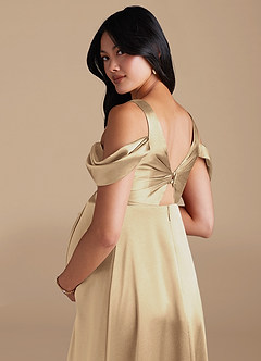 Azazie Rhea Maternity Bridesmaid Dresses A-Line Pleated Metallic Satin Floor-Length Dress image4