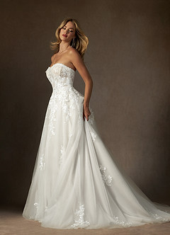 Azazie Keri Wedding Dresses Diamond White Ball-Gown Strapless Lace Dress image7