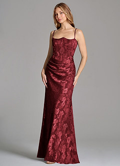 Azazie Ezrena Bridesmaid Dresses Cabernet Mermaid Strapless Floral Burnout Convertible Dress image6