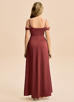 Azazie Lettie Junior Jurk van Stretch Satijn met A-Lijn Off-shoulder Terracotta image3