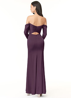 Azazie Hallie Bridesmaid Dresses Plum Mermaid Off-The-Shoulder Long Sleeve Stretch Satin Convertible Dress image4