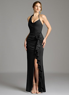 Azazie Gwyneth Bridesmaid Dresses Black Mermaid Pleated Premium Stretch Jersey Dress image4