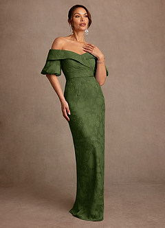Azazie Golda Mother of the Bride Dresses Olive Sheath Off the Shoulder Floral Burnout Dress image3