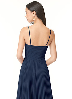 Azazie Vini Bridesmaid Dresses Dark Navy A-Line V-Neck Pleated Chiffon Dress image5
