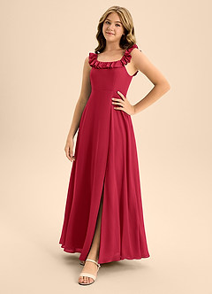 Azazie Callie Junior Scarlet A-Line Ruched Chiffon Dress image2