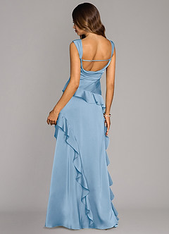 Azazie Sloane Vestidos de damas de honor Vestido de Azul Pálido de Satén Elástico de Corte en A con Escote de Corazón image2