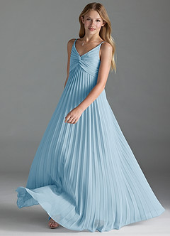 Azazie Raychelle Junior Sky Blue A-Line Pleated Chiffon Dress image2