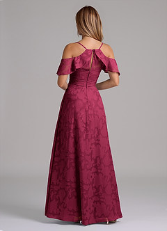Azazie Dakota Bridesmaid Dresses Burgundy A-Line Off the Shoulder Floral Burnout Dress image2