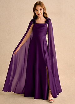 Azazie Rosita Girls Formal 플라워 걸 드레스 A라인 플리츠 매트 새틴 플로어 길이 드레스 image1