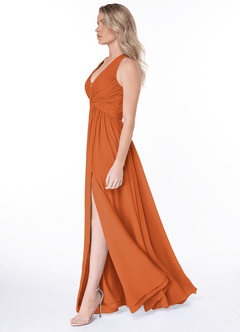 Azazie Jaclyn Jurken voor bruidsmeisjes Jurk van Chiffon met A-Lijn Geplooid Kaneel image3