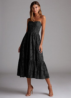 Delphina Black Lace-up Back Midi Dress | Azazie