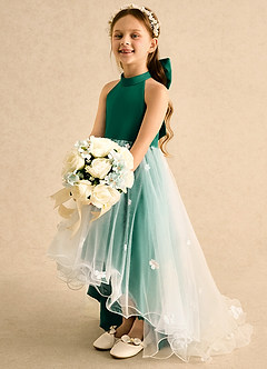 Azazie Cerra Flower Girl Dresses Emerald A-Line Pleated Tulle Dress image5
