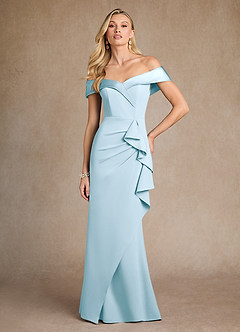 Azazie Laredo Mother of the Bride Dresses Sky Blue Mermaid Off the Shoulder Stretch Crepe Dress image4