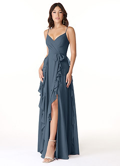 Azazie Peyton Bridesmaid Dresses Neptune A-Line Ruched Chiffon Dress image1