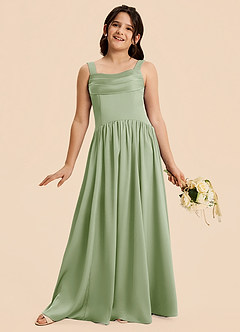 Azazie Drew Junior Dusty Sage A-Line Pleated Stretch Satin Dress image4