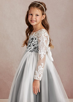 Azazie Elodie Abiti da Ragazza di Fiori Abito Principessa in Pizzo Avorio Nero image6