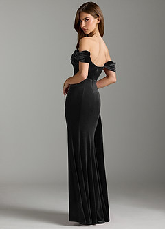 Azazie Amyra Robes de demoiselle d'honneur Robe Fourreau Convertible en velours Épaule décolletée Noir image9